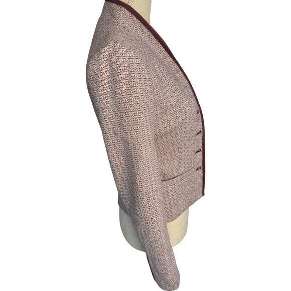 Petite Sophisticate Wool Blend Red & White Pattern Blazer Jacket Size 0 - Picture 7 of 15